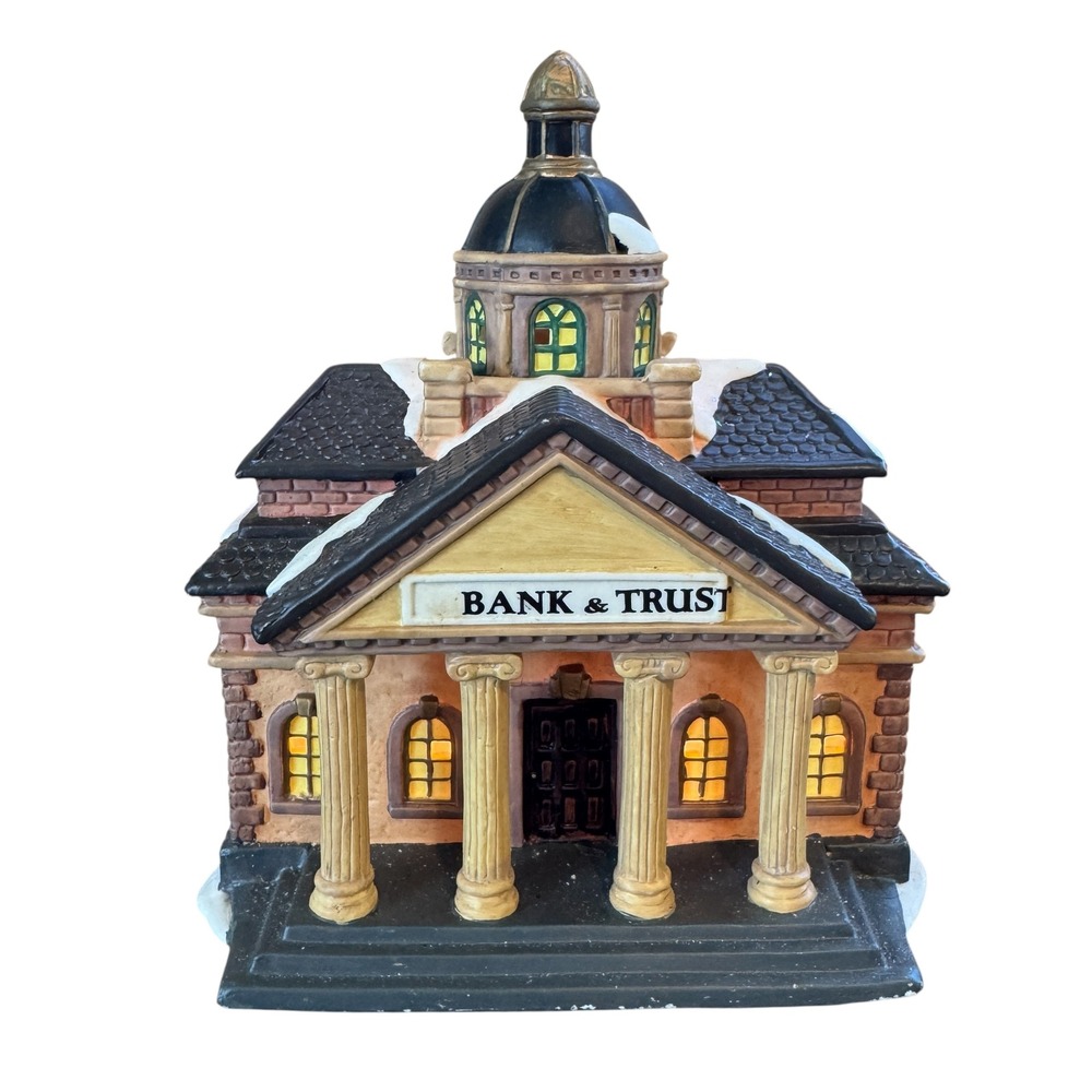 Dickens Collectables Bank Trust Christmas Village Building 1993 Lighted WORKS
